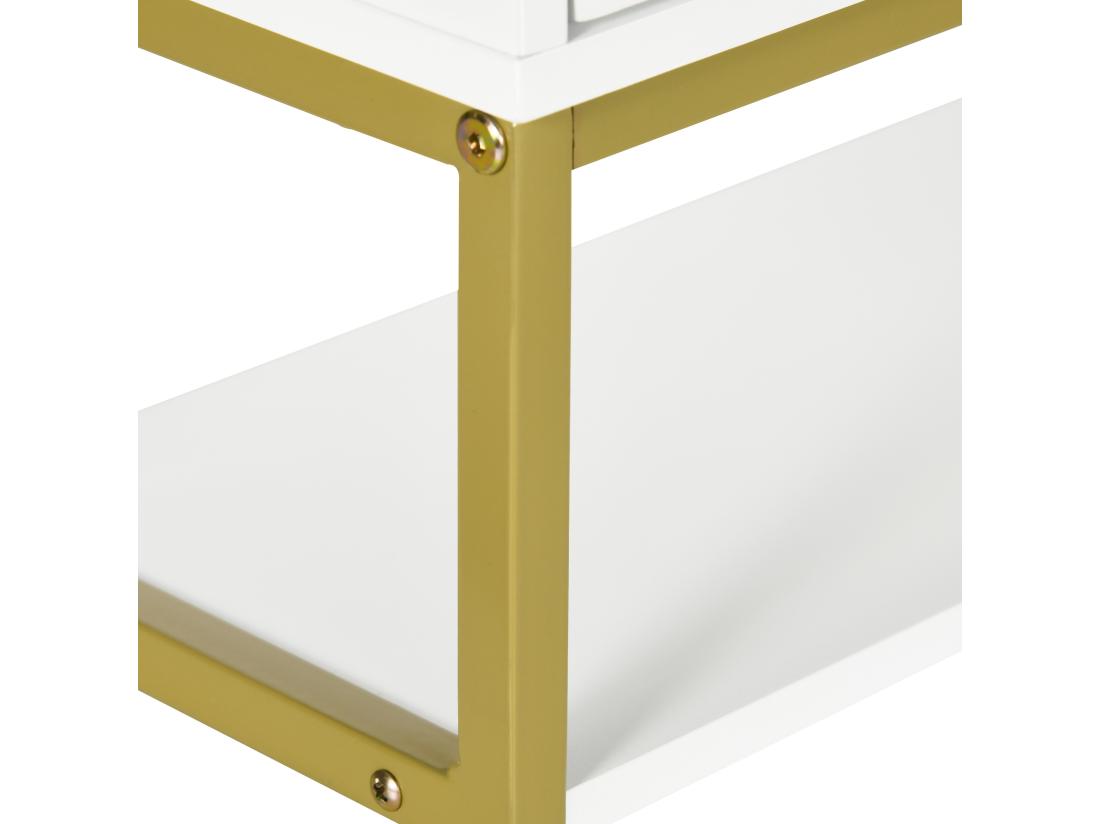 Vente Unique Armoire Murale De Salle De Bain - Porte 2 étagères 2 Niches - Acier Doré MDF Blanc
