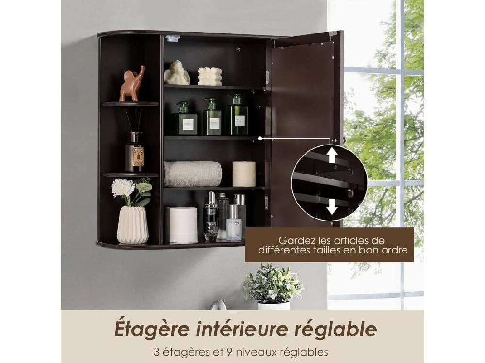 Vente Unique Armoire Murale De Salle De Bains Avec Miroir Avec Etagères Réglables Et Compartiments Ouverts Armoire à Pharmacie