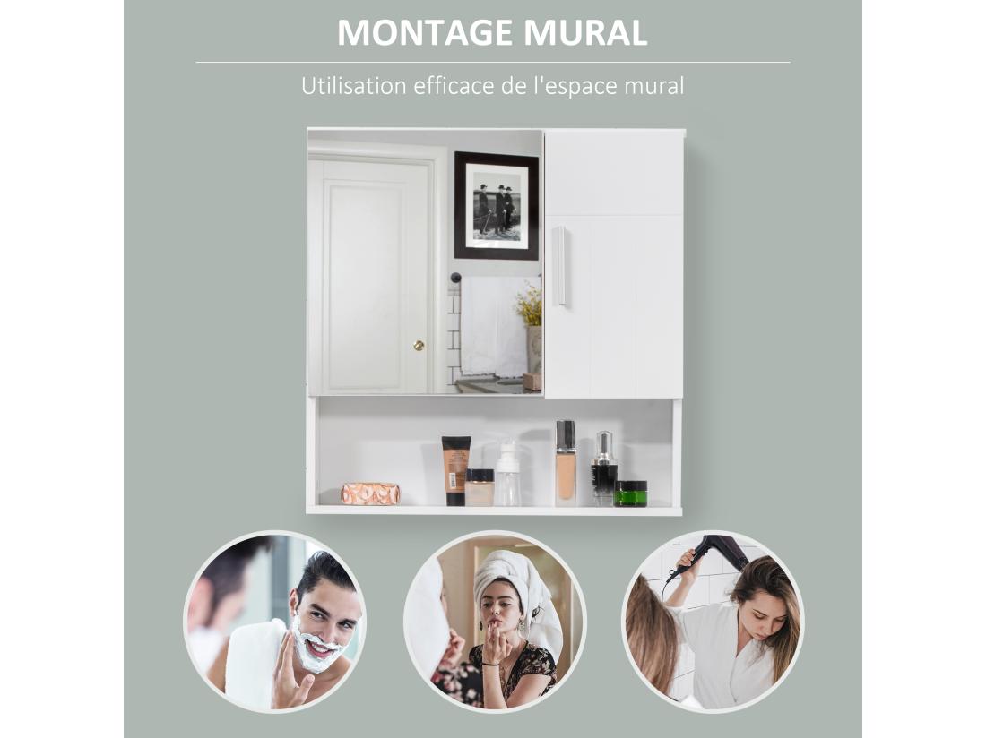 Vente Unique Armoire Murale Miroir De Salle De Bain - 2 Portes étagères Niche - Dim. 54L X 15 2l X 55 3H Cm - MDF Blanc