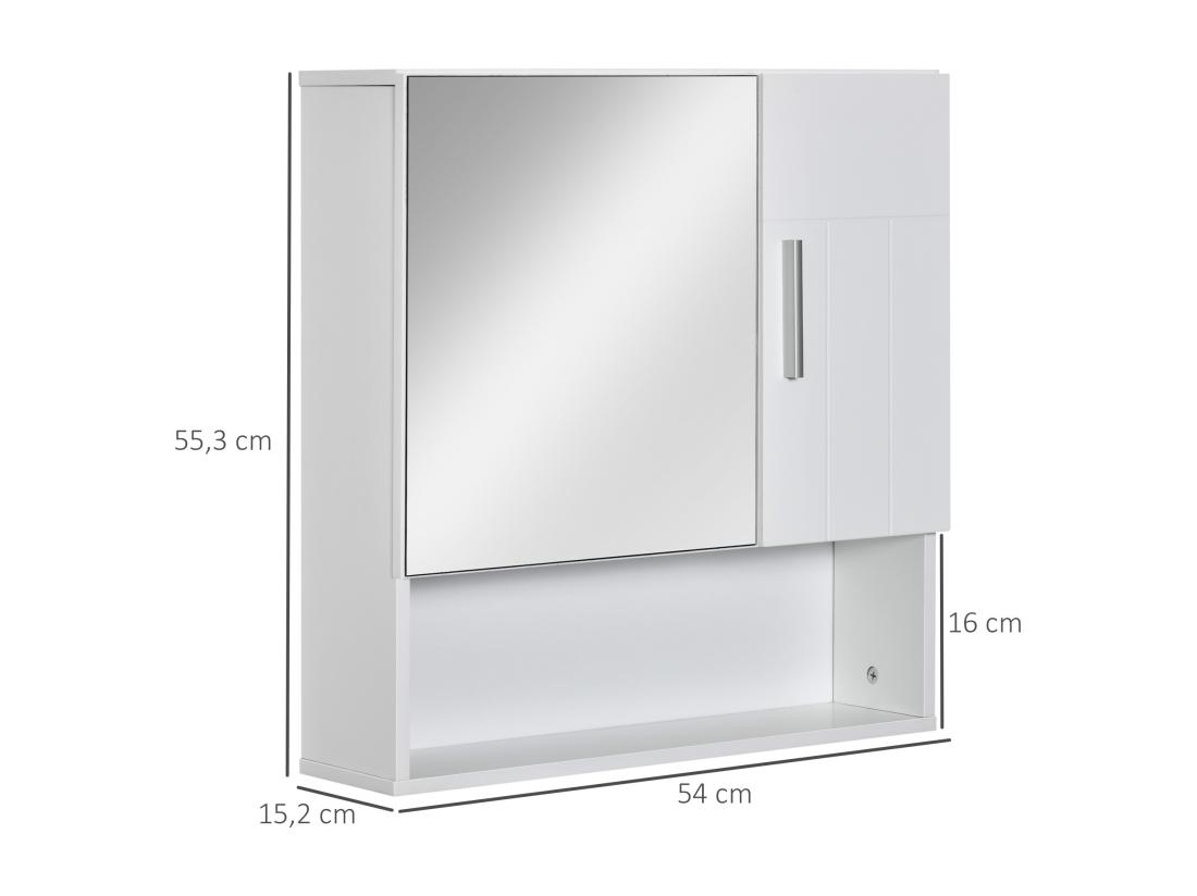 Vente Unique Armoire Murale Miroir De Salle De Bain - 2 Portes étagères Niche - Dim. 54L X 15 2l X 55 3H Cm - MDF Blanc
