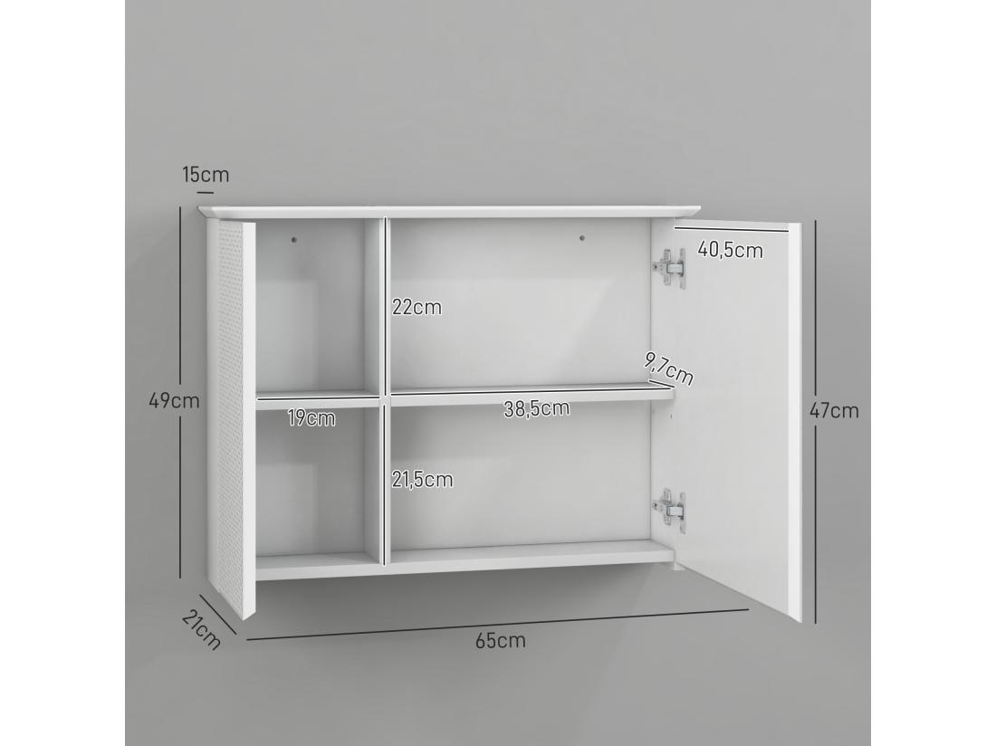 vente unique Armoire murale miroir salle de bain design contemporain 2 portes étagères dim. 65L x 15l x 49H cm blanc