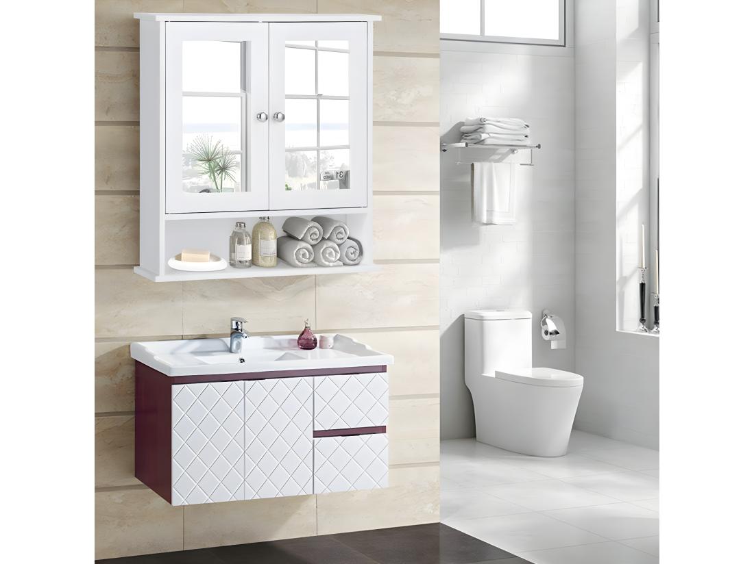 Vente Unique Armoire Murale Salle De Bain Placard De Rangement Toilettes 56 5 X 13 5 X 58 5 Cm