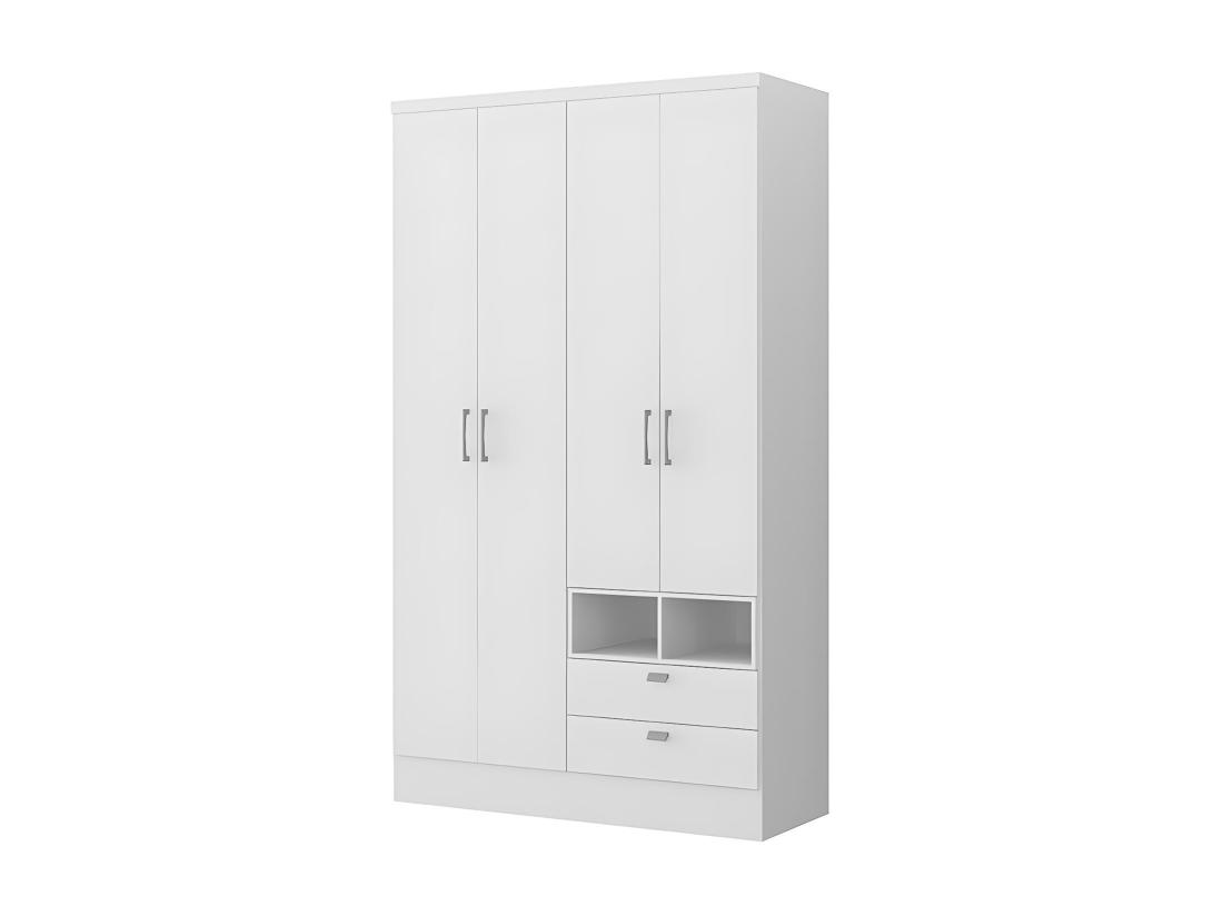 Vente Unique Armoire ODILON - 4 Portes & 2 Tiroirs - L.120 Cm - Blanc