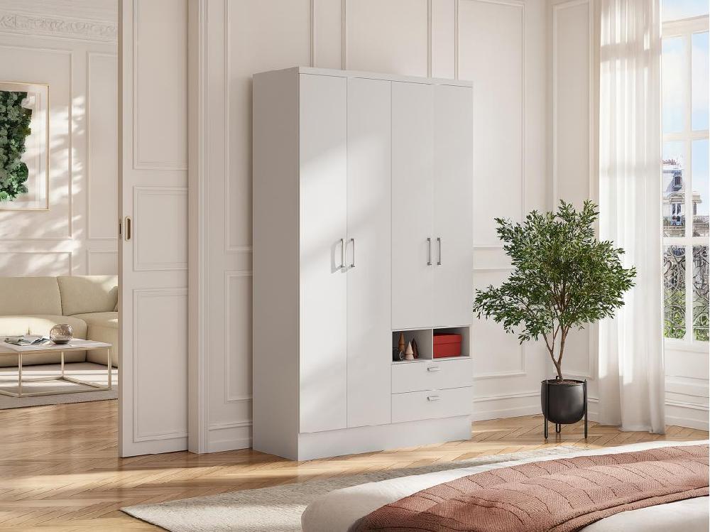 vente unique Armoire ODILON - 4 portes & 2 tiroirs - L.120 cm - Blanc