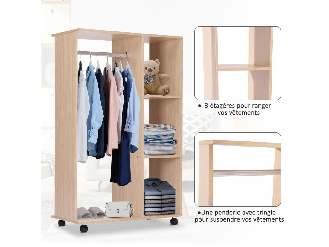 vente unique Armoire penderie armoire de rangement mobile panneaux de particules coloris chêne clair