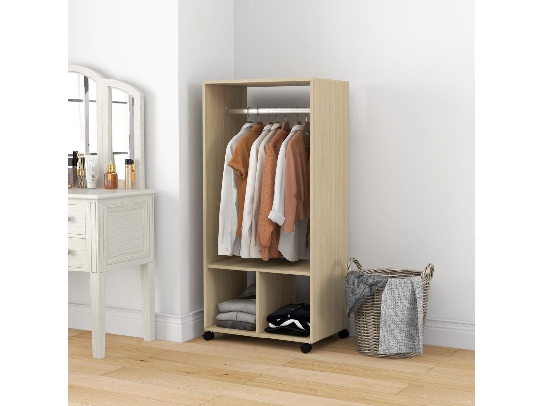 Vente Unique Armoire Penderie étagère 2 Niches Penderie 4 Roulettes Pivotantes Dim. 60L X 40l X 128H Cm Coloris Chêne Clair
