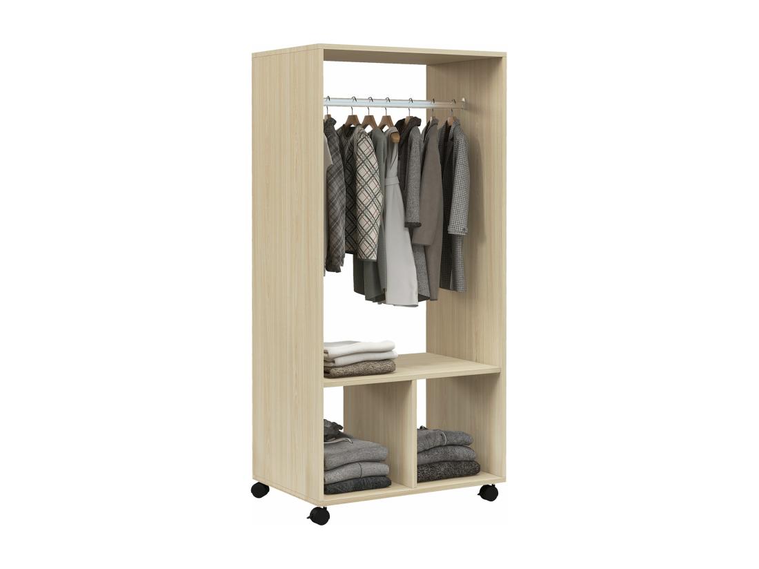 Vente Unique Armoire Penderie étagère 2 Niches Penderie 4 Roulettes Pivotantes Dim. 60L X 40l X 128H Cm Coloris Chêne Clair