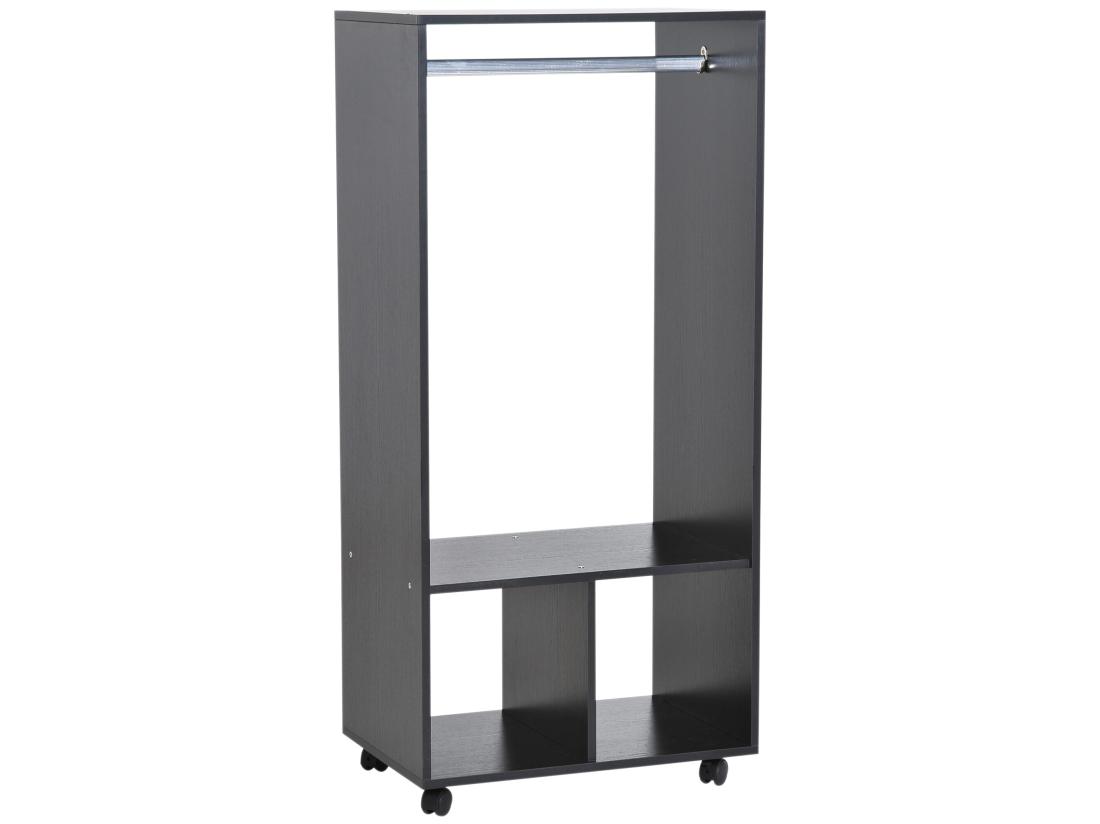 Vente Unique Armoire Penderie étagère 2 Niches Penderie 4 Roulettes Pivotantes Dim. 60L X 40l X 128H Cm Noir