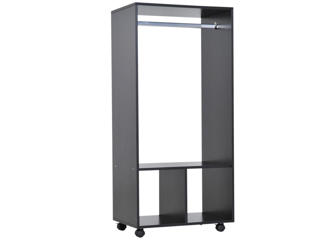 Vente Unique Armoire Penderie étagère 2 Niches Penderie 4 Roulettes Pivotantes Dim. 60L X 40l X 128H Cm Noir