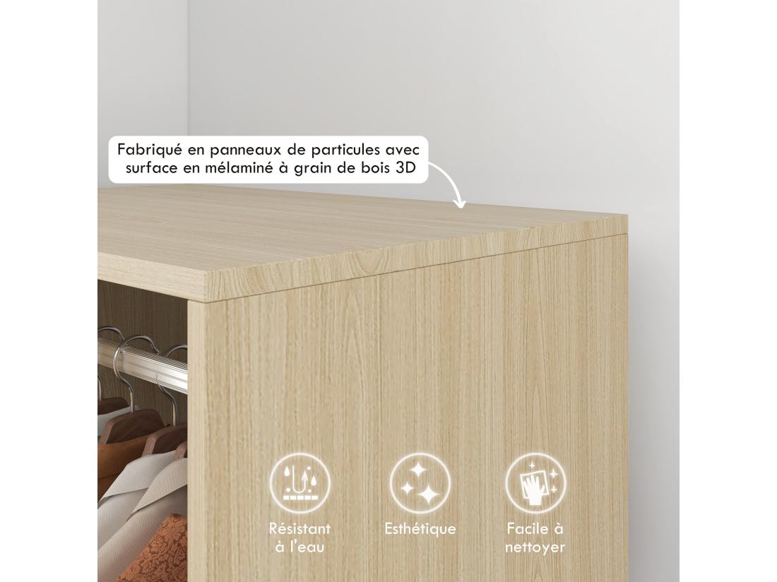 vente unique Armoire penderie étagère 2 niches penderie 4 roulettes pivotantes dim. 60L x 40l x 128H cm coloris chêne clair