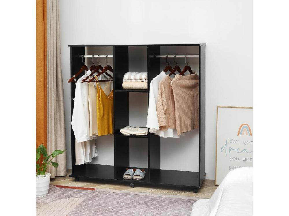 Vente Unique Armoire Penderie Meuble De Rangement Mobile 6 Roulettes 120L X 40l X 128H Cm Panneaux De Particules Aspect Bois Noir