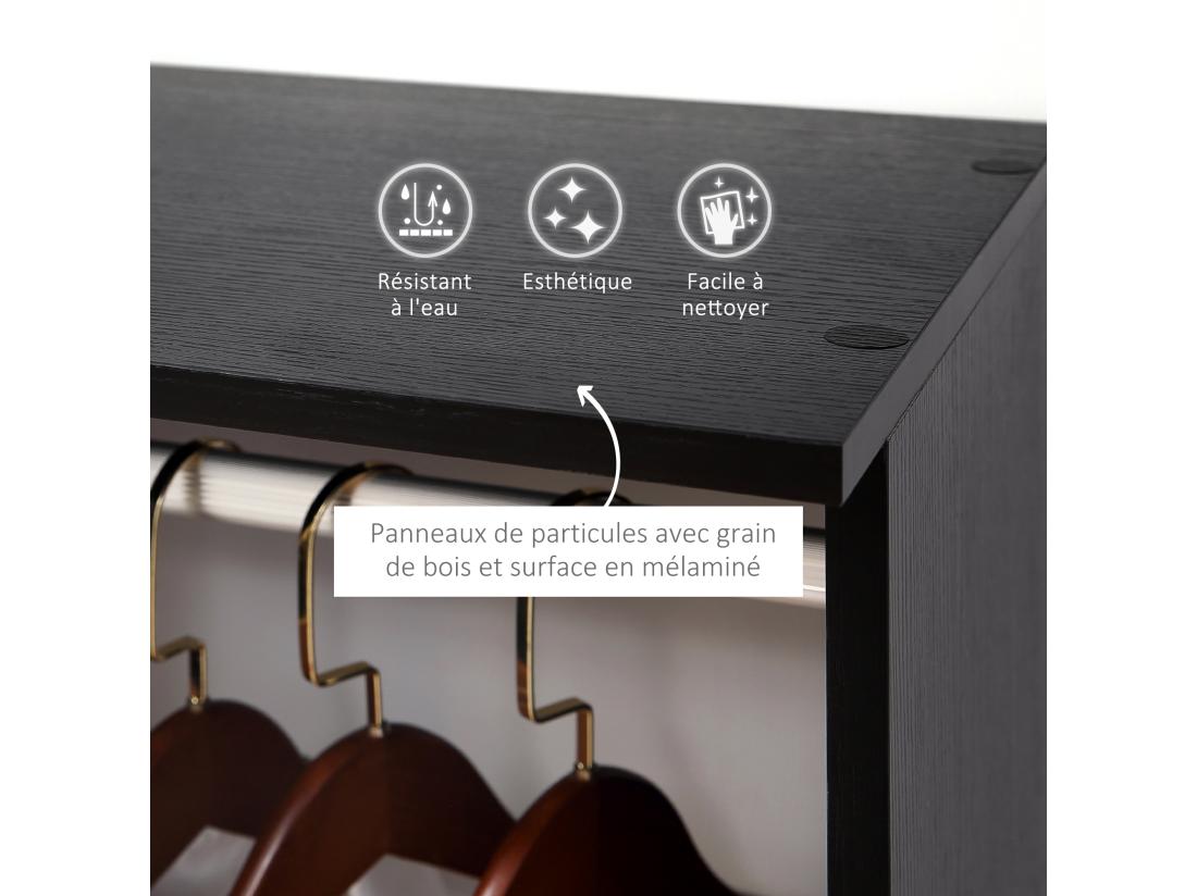 Vente Unique Armoire Penderie Meuble De Rangement Mobile 6 Roulettes 120L X 40l X 128H Cm Panneaux De Particules Aspect Bois Noir