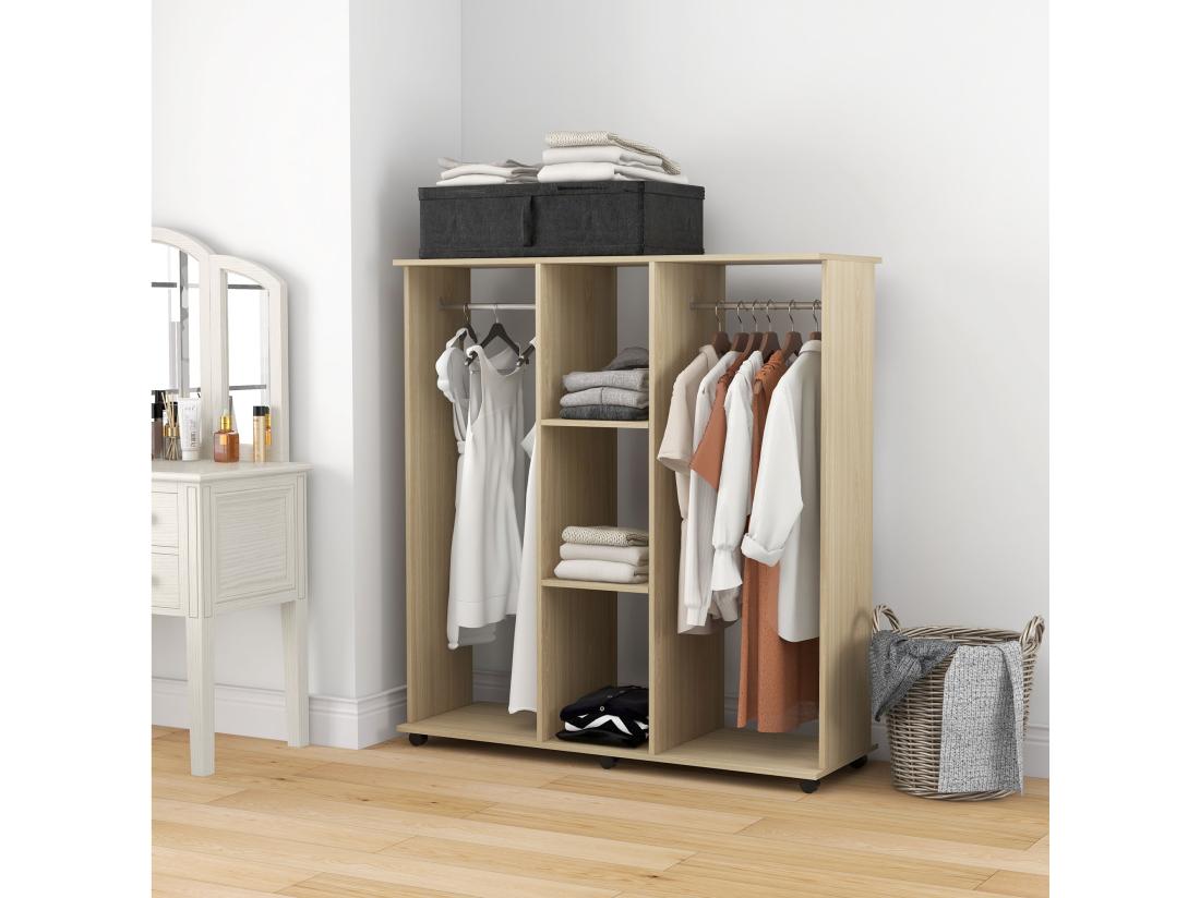Vente Unique Armoire Penderie Meuble De Rangement Mobile 6 Roulettes 120L X 40l X 128H Cm Panneaux De Particules Aspect Bois Chêne