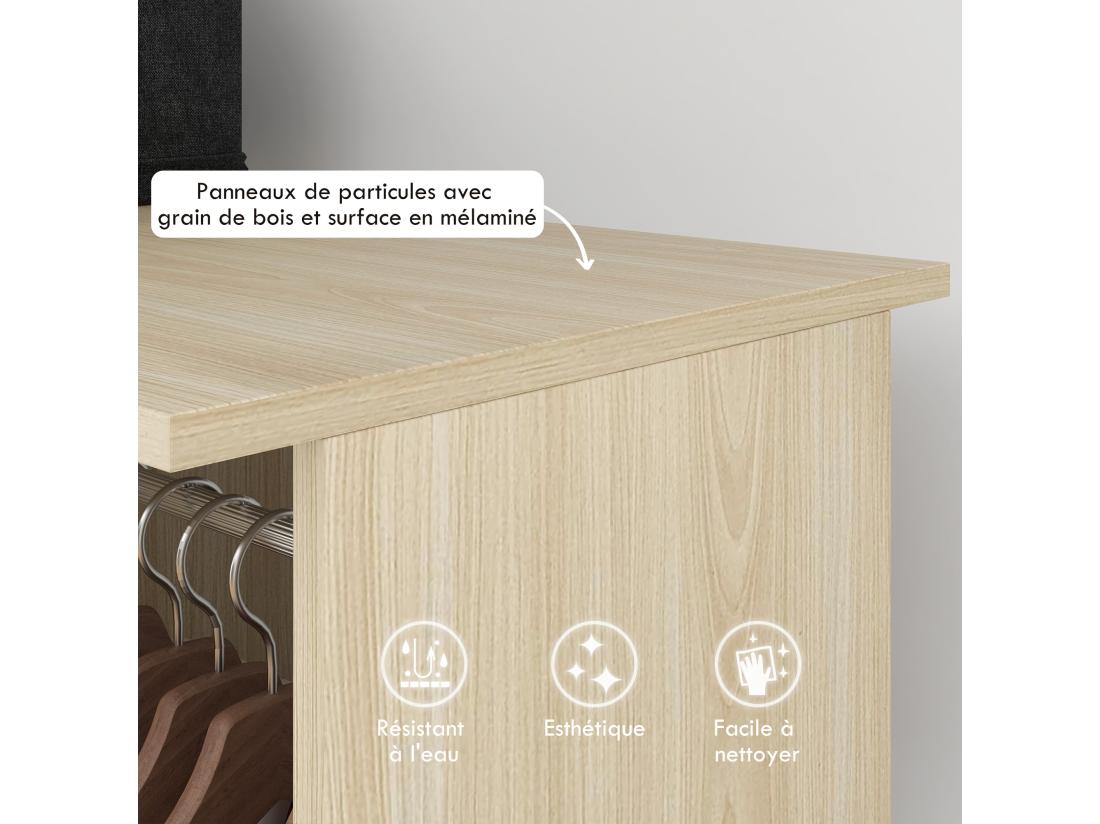 Vente Unique Armoire Penderie Meuble De Rangement Mobile 6 Roulettes 120L X 40l X 128H Cm Panneaux De Particules Aspect Bois Chêne