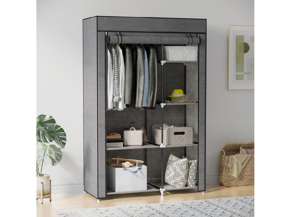 Vente Unique Armoire Penderie Multi-rangement - 6 étagères 1 Barre - Dim. 103L X 43l X 162 5H Cm - Acier Noir Non Tissé Gris