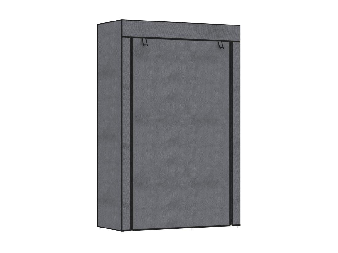 Vente Unique Armoire Penderie Multi-rangement - 6 étagères 1 Barre - Dim. 103L X 43l X 162 5H Cm - Acier Noir Non Tissé Gris