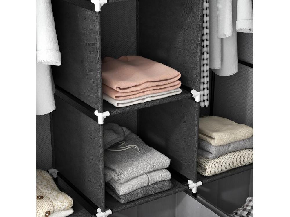 Vente Unique Armoire Penderie Pliable 5 étagères 2 Tringles 3 Tiroirs Tissu Gris