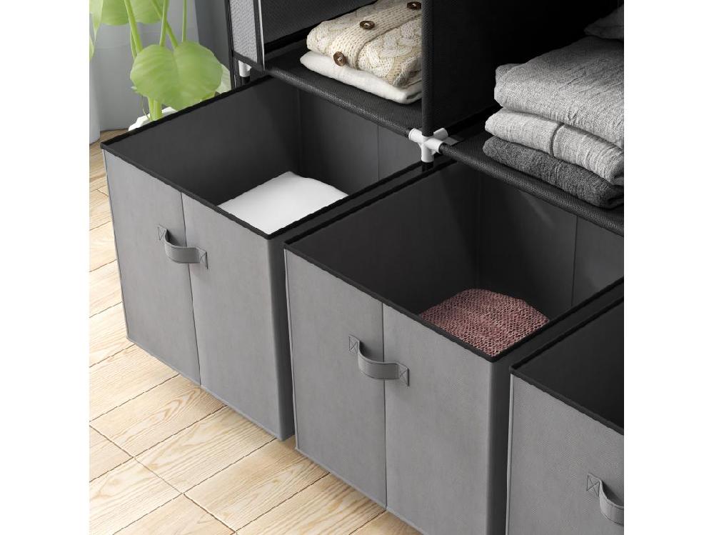 Vente Unique Armoire Penderie Pliable 5 étagères 2 Tringles 3 Tiroirs Tissu Gris