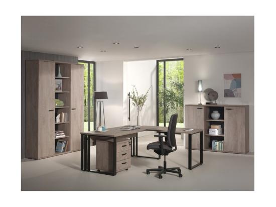 Vente Unique Armoire Robuste De Rangement Pour Bureau 2 Portes Et étagères Coloris Chêne Brut Collection YUKON