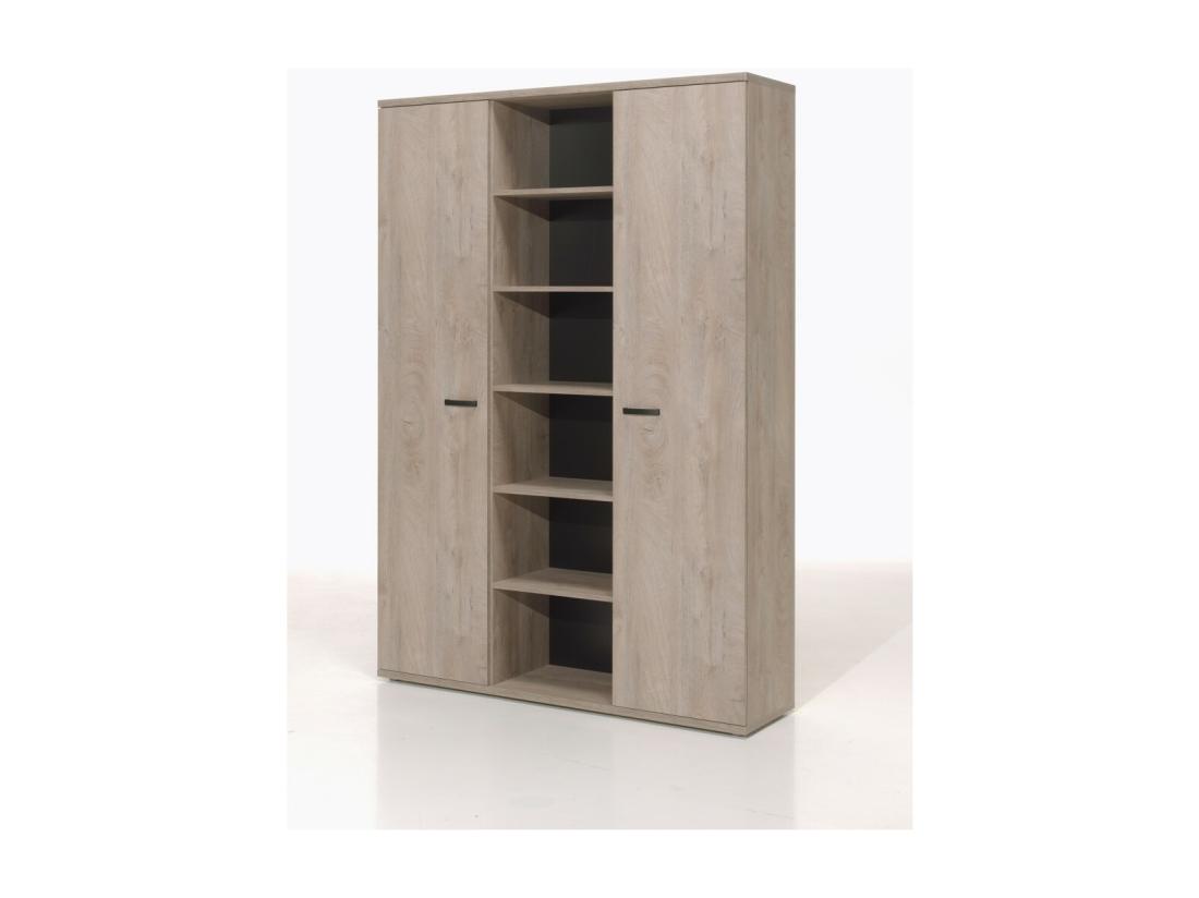 vente unique Armoire robuste de rangement pour bureau 2 portes et étagères coloris chêne brut collection YUKON