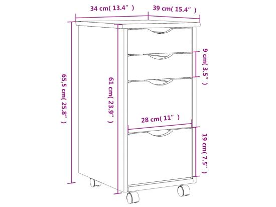 Vente Unique Armoire Roulante Avec Tiroirs MOSS Blanc Bois De Pin Solide