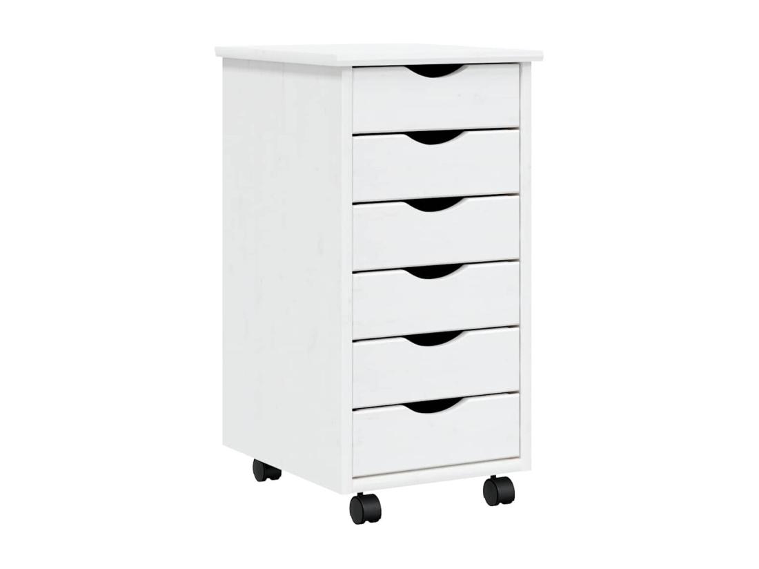 Vente Unique Armoire Roulante Avec Tiroirs MOSS Blanc Bois De Pin Solide