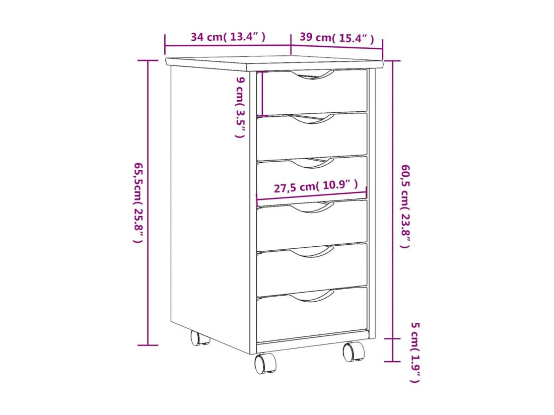 Vente Unique Armoire Roulante Avec Tiroirs MOSS Blanc Bois De Pin Solide