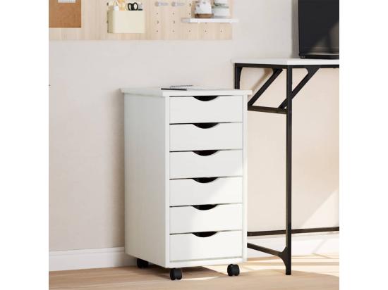 vente unique Armoire roulante avec tiroirs MOSS blanc bois de pin solide