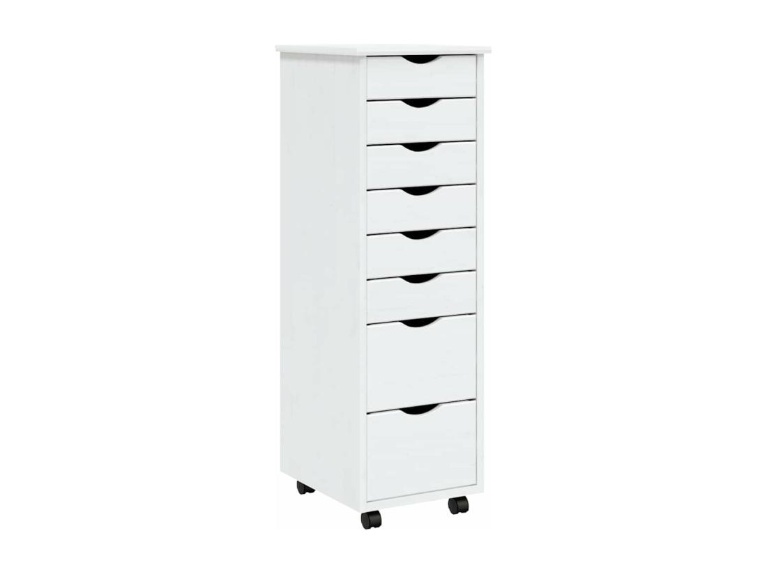 Vente Unique Armoire Roulante Avec Tiroirs MOSS Blanc Bois De Pin Solide
