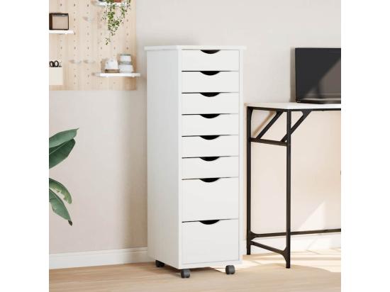 vente unique Armoire roulante avec tiroirs MOSS blanc bois de pin solide
