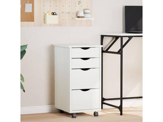 vente unique Armoire roulante avec tiroirs MOSS blanc bois de pin solide