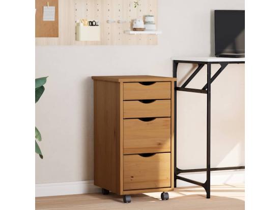 vente unique Armoire roulante avec tiroirs MOSS bois de pin marron miel