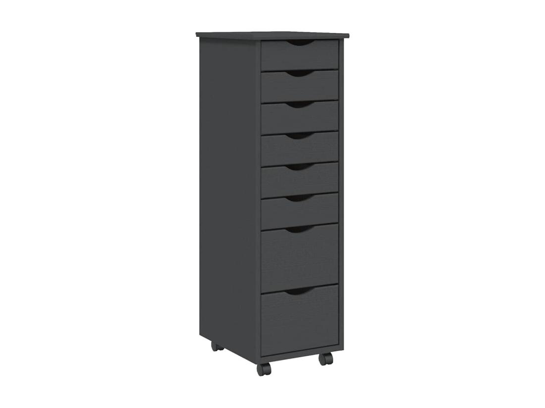 Vente Unique Armoire Roulante Avec Tiroirs MOSS Gris Bois De Pin Solide