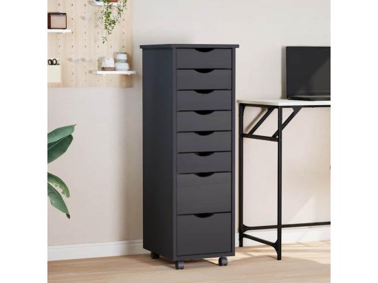vente unique Armoire roulante avec tiroirs MOSS gris bois de pin solide