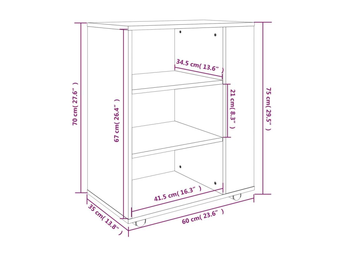 Vente Unique Armoire Roulante Chêne Marron 60x35x75 Cm Bois D'ingénierie