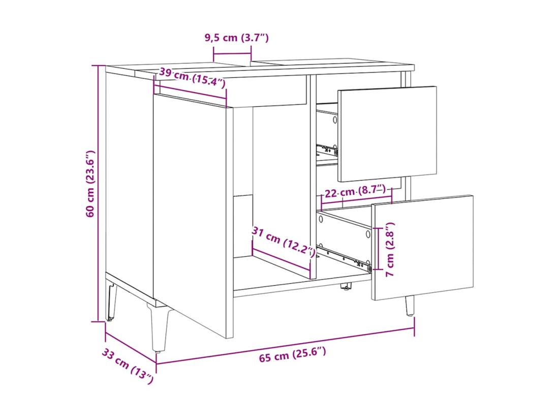 Vente Unique Armoire Salle De Bain Chêne Sonoma 65x33x60 Cm