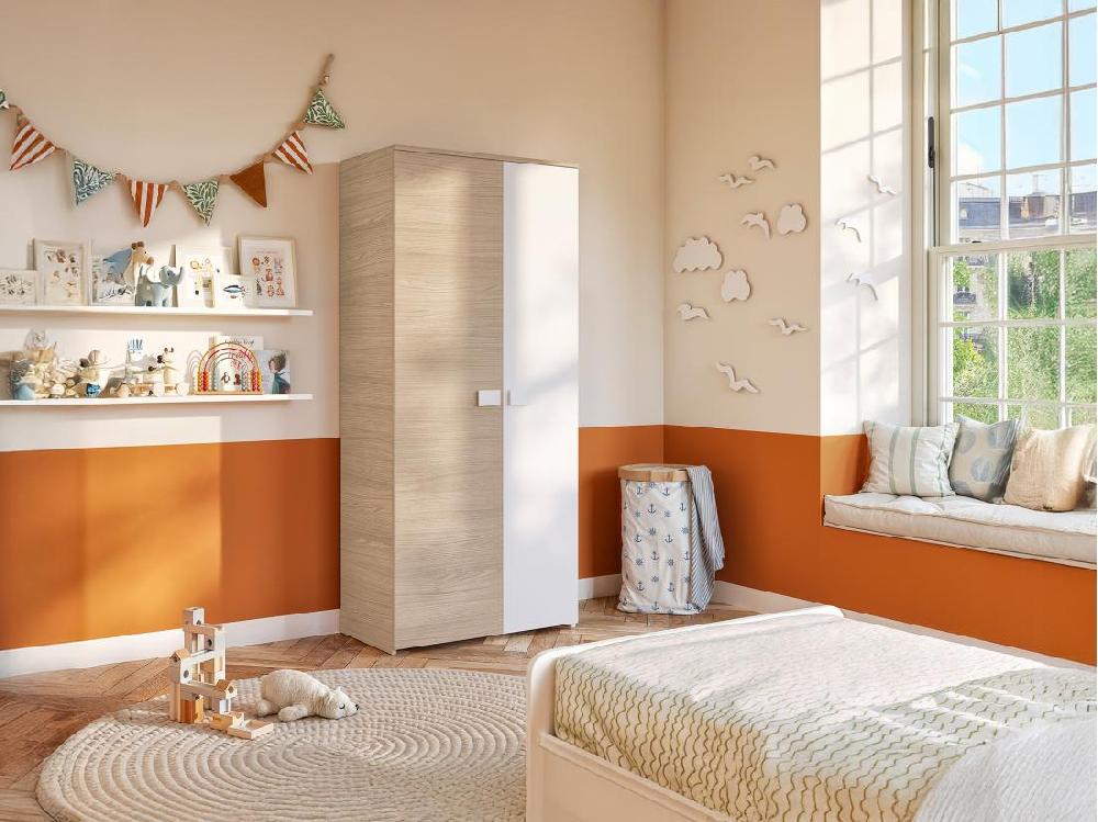 vente unique Armoire SONIA - 2 portes - L90cm - Coloris : Chêne et blanc