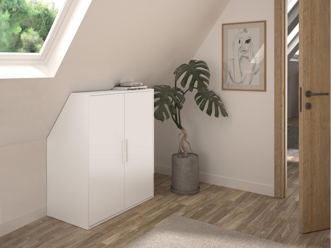 vente unique Armoire sous pente 2 portes - Blanc - ADEZIO