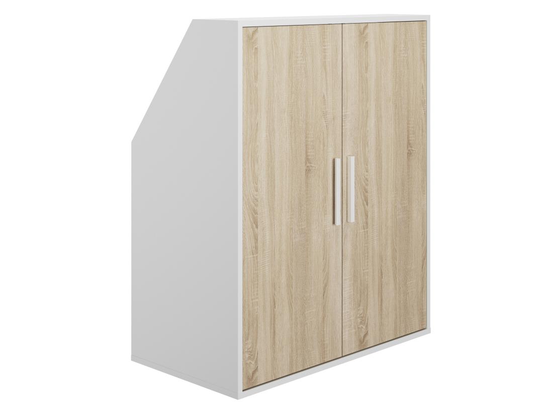 Vente Unique Armoire Sous Pente 2 Portes - Blanc Et Naturel - ADEZIO