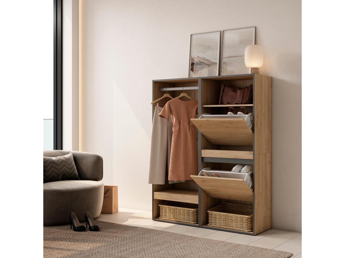 Vente Unique Armoire Vestiaire Ouvert 120x35x145 Cm Chambre à Coucher Pièce Meuble à Chaussures Chêne