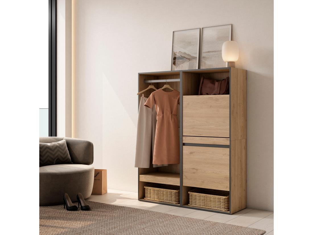 vente unique Armoire Vestiaire ouvert 120x35x145 cm Chambre à coucher pièce Meuble à Chaussures Chêne