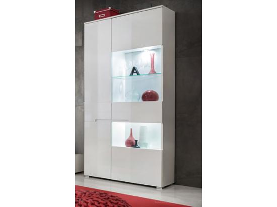 Vente Unique Armoire Vitrine LED Bibliothèque 90 Cm Commode SENCIA Blanc Laqué