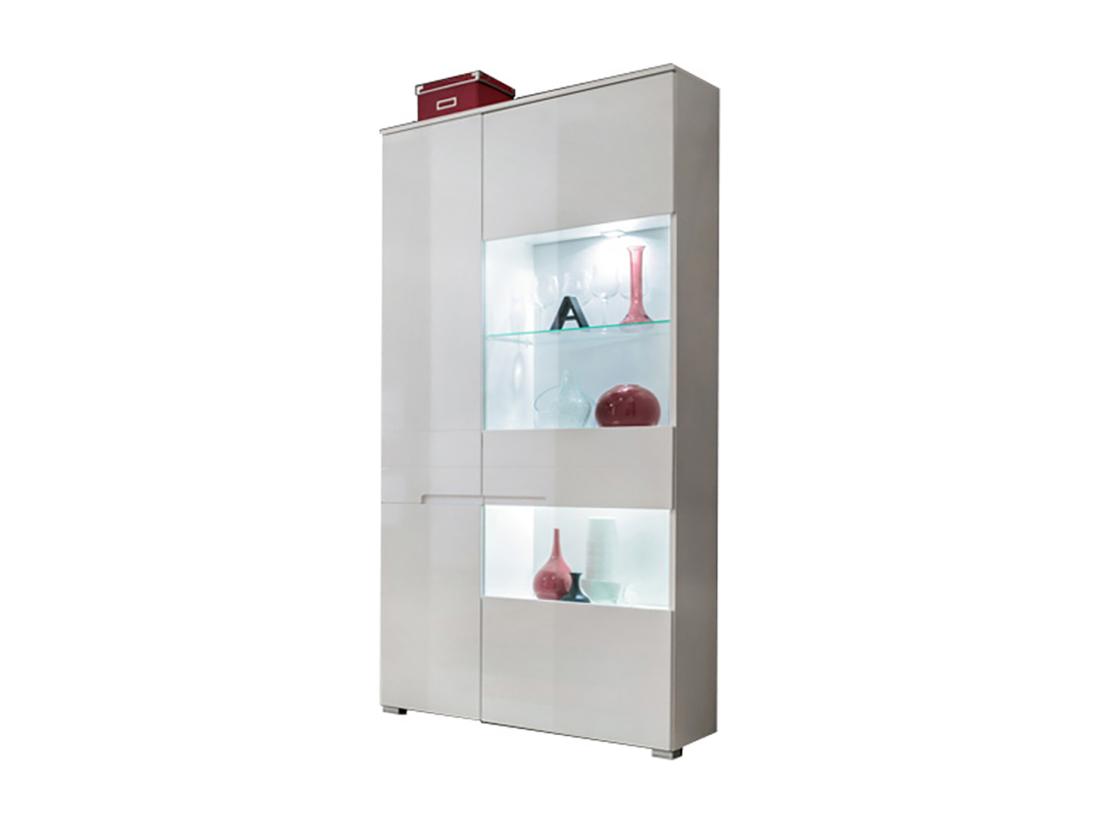 Vente Unique Armoire Vitrine LED Bibliothèque 90 Cm Commode SENCIA Blanc Laqué
