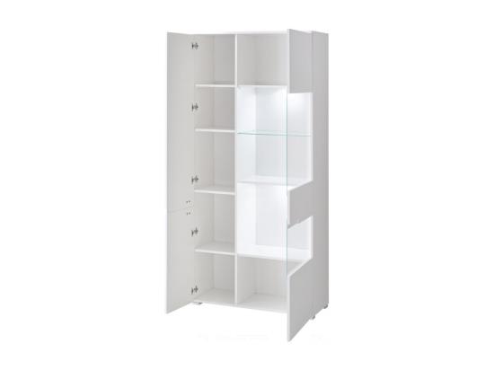 Vente Unique Armoire Vitrine LED Bibliothèque 90 Cm Commode SENCIA Blanc Laqué