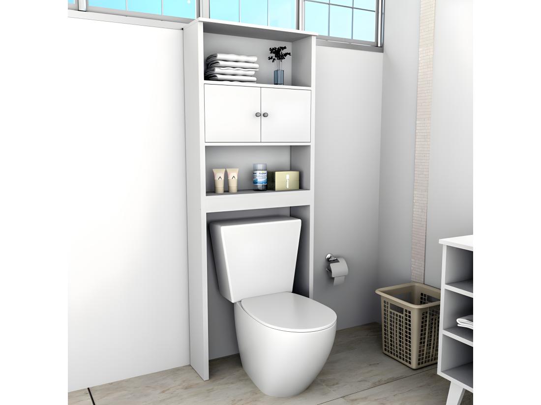 Vente Unique Armoire WC 2 Portes Blanches 2 Niches L 65 H 175 P 22 Cm