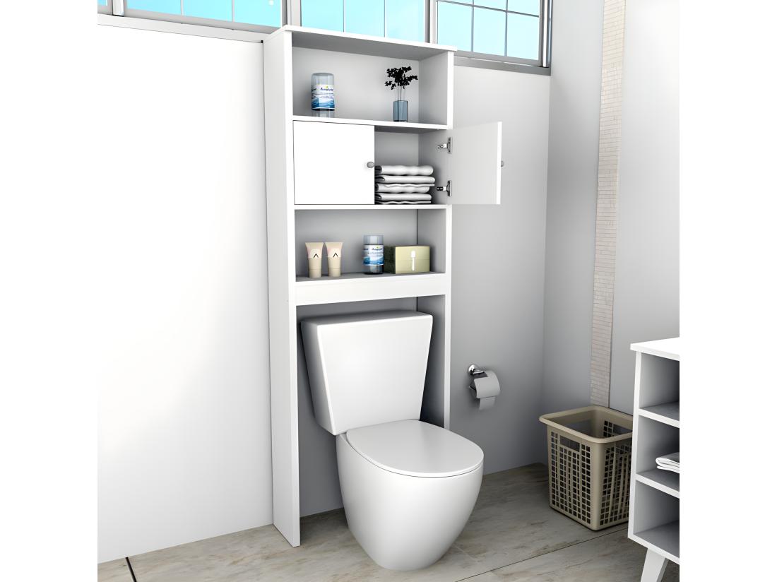 Vente Unique Armoire WC 2 Portes Blanches 2 Niches L 65 H 175 P 22 Cm