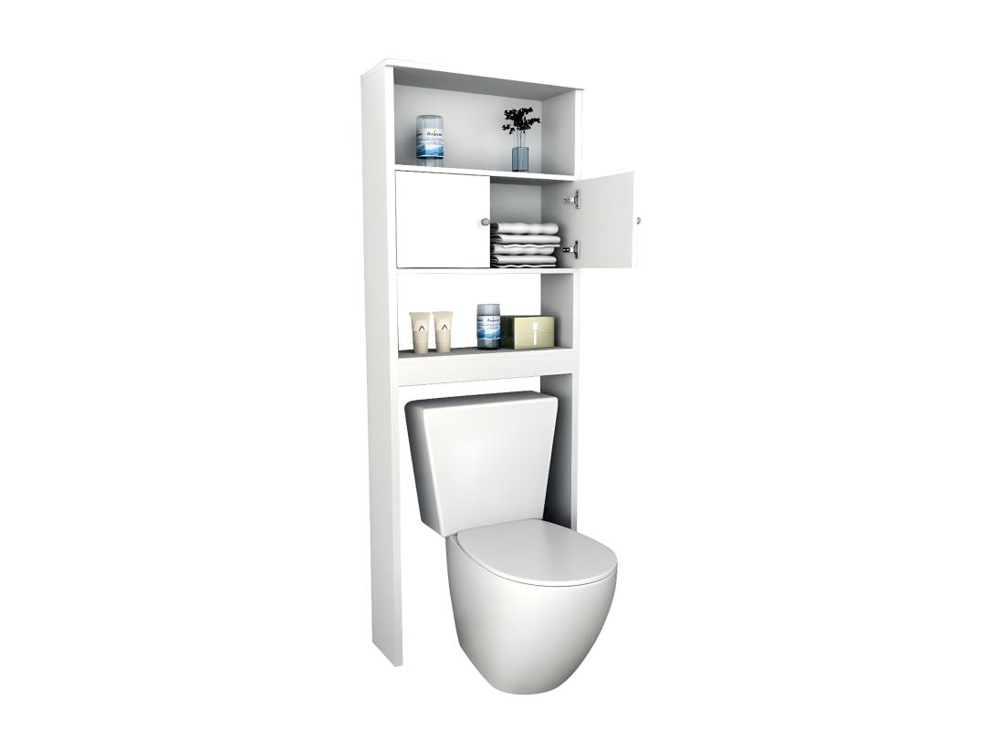 Vente Unique Armoire WC 2 Portes Blanches 2 Niches L 65 H 175 P 22 Cm