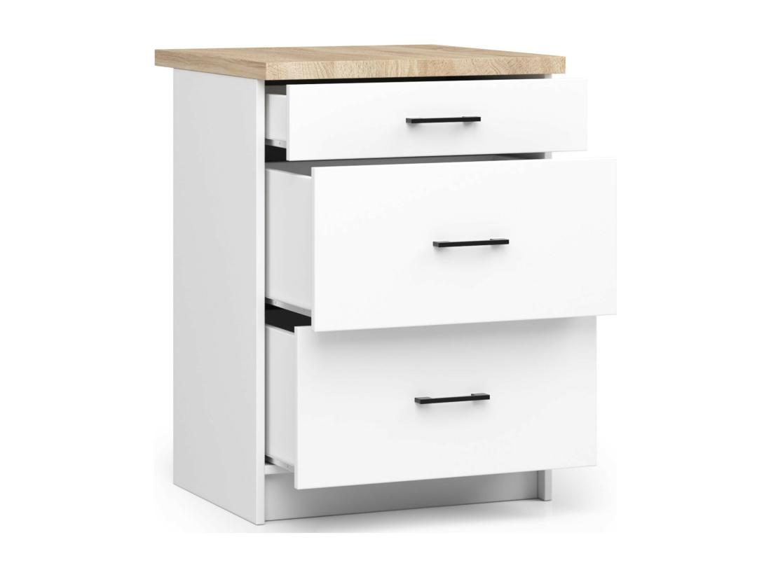 Vente Unique Armoires De Cuisine Basse AKORD S60 OLIWIA Blanc 60 Cm 3 Tiroirs Façade Blanche 60x46x85 Cm