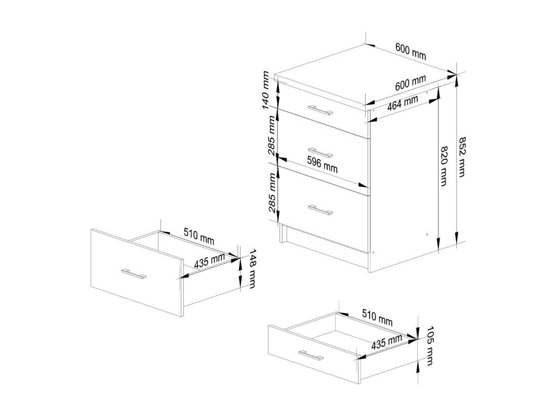 Vente Unique Armoires De Cuisine Basse AKORD S60 OLIWIA Blanc 60 Cm 3 Tiroirs Façade Blanche 60x46x85 Cm