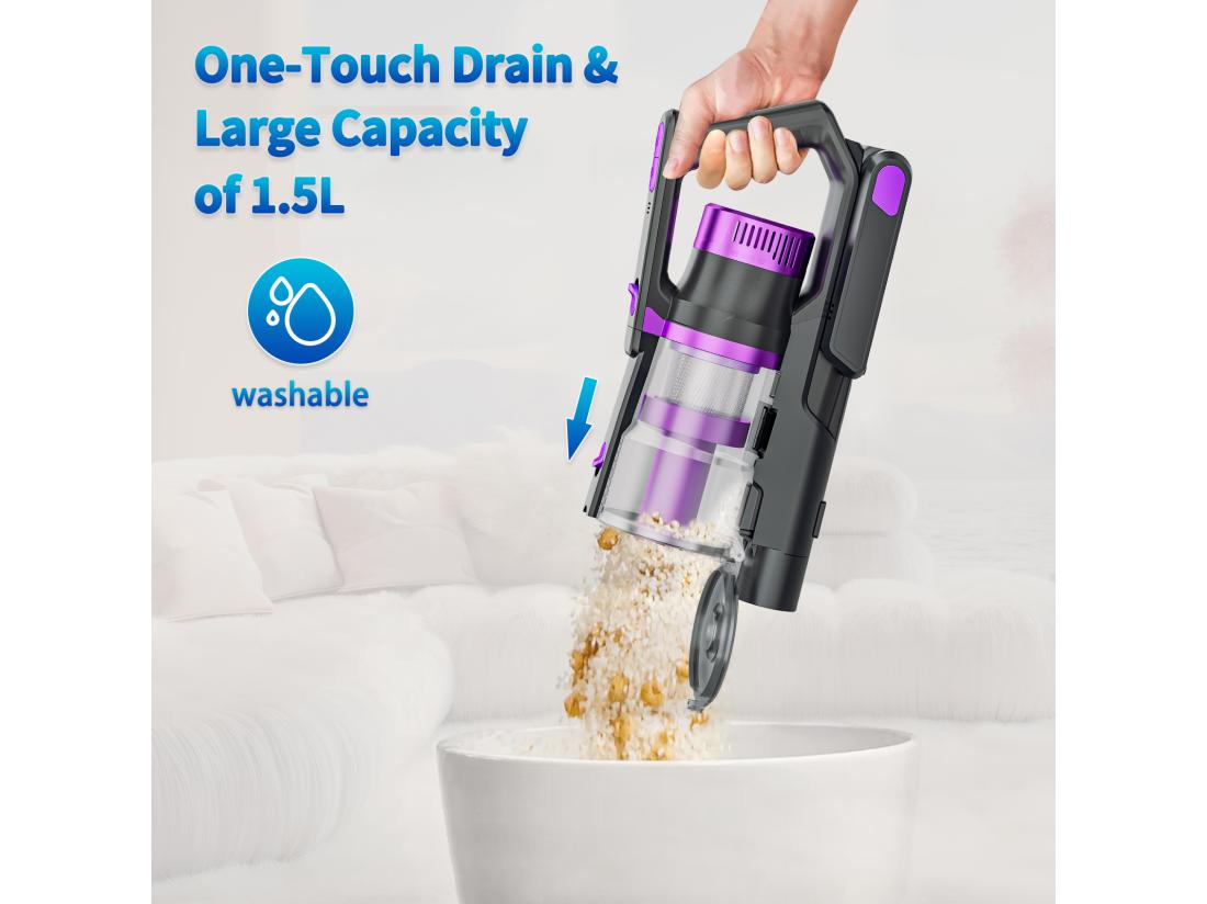 Vente Unique Aspirateur Balai Sans Fil 35Kpa/450W Aspirateur Sans Fil 60 Minutes Autonomie 1 5 Litre Batterie Amovible Pour Sols Et Tapis